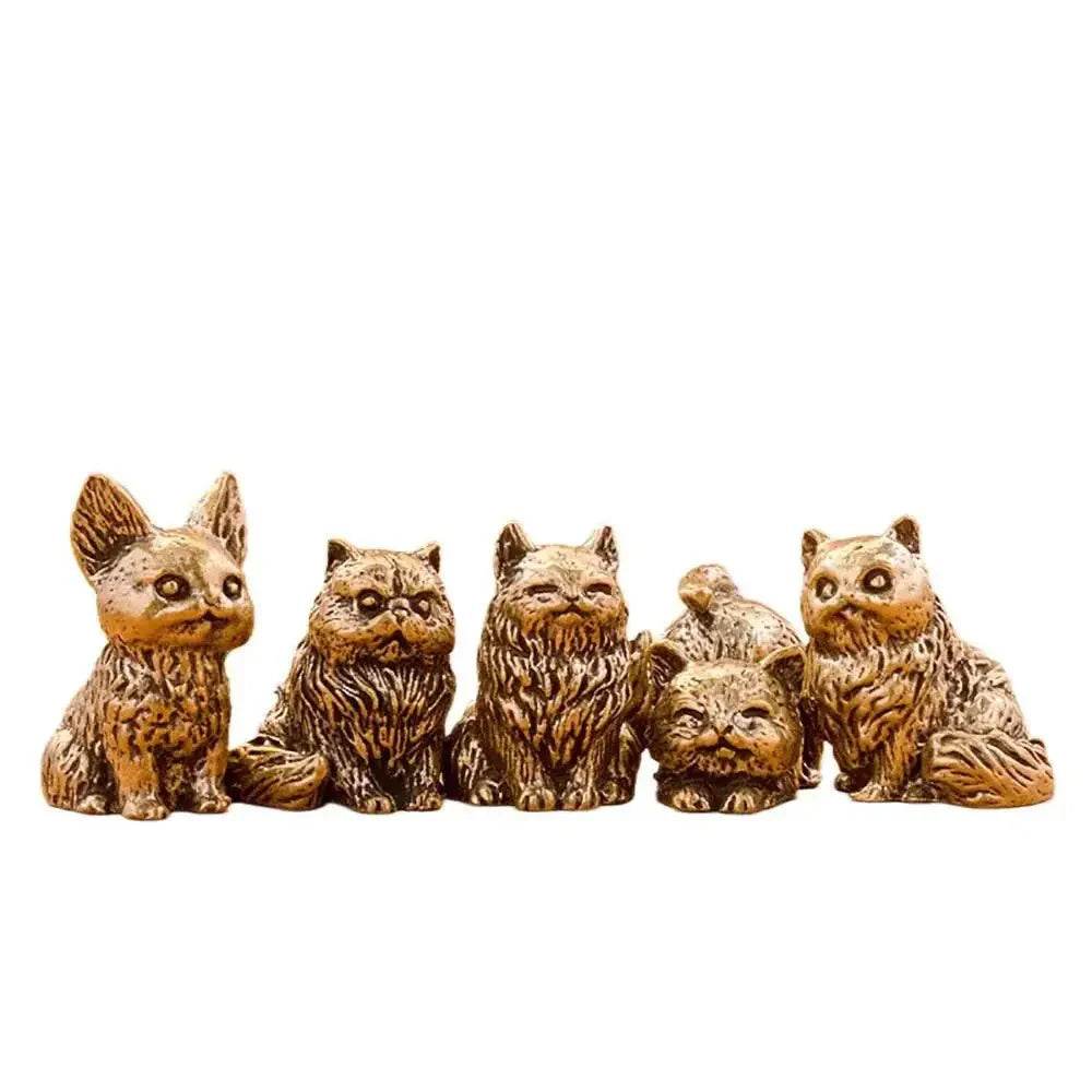 Solid Brass Cat Miniature Figurine Cute Animal Statue Kitty Kitten Pets Feng Shui Lucky Charm - Loton Decor