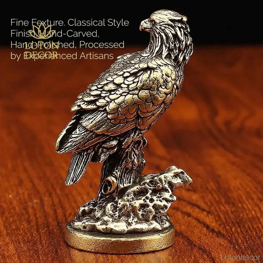 Solid Brass Eagle Statue Bird of Prey Elegant Hawk Animal Figurine Metal Art for Success Positivity Wealth - Loton Decor