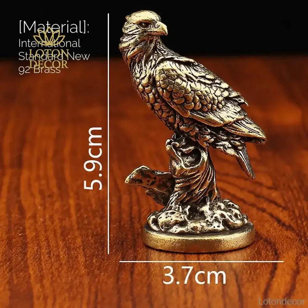 Solid Brass Eagle Statue Bird of Prey Elegant Hawk Animal Figurine Metal Art for Success Positivity Wealth - Loton Decor