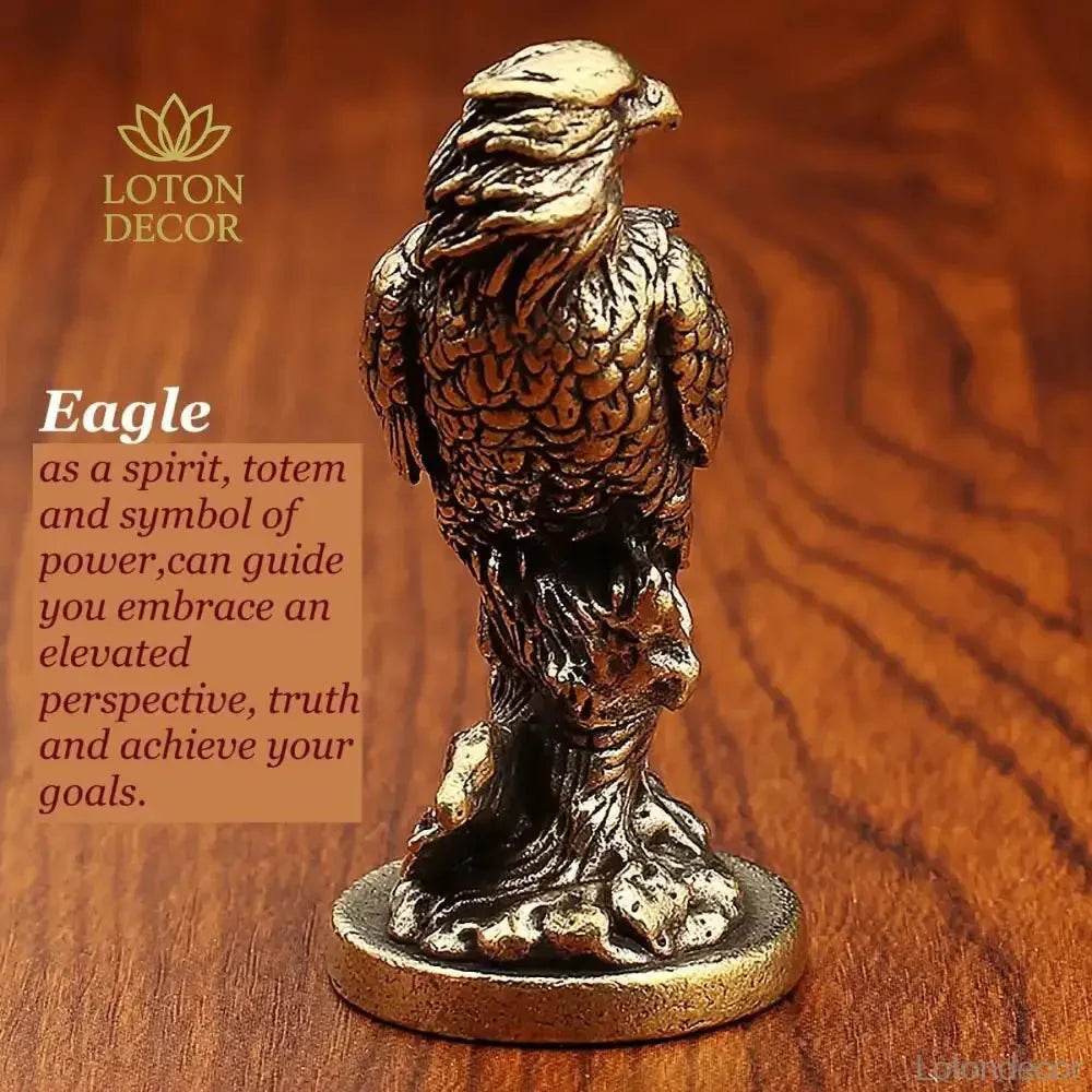 Solid Brass Eagle Statue Bird of Prey Elegant Hawk Animal Figurine Metal Art for Success Positivity Wealth - Loton Decor