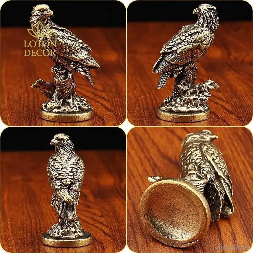 Solid Brass Eagle Statue Bird of Prey Elegant Hawk Animal Figurine Metal Art for Success Positivity Wealth - Loton Decor