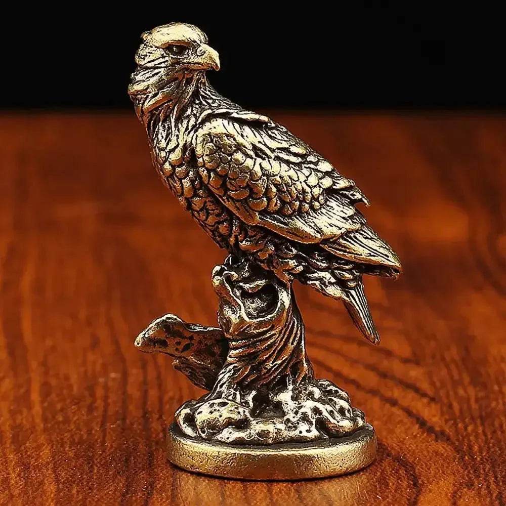 Solid Brass Eagle Statue Bird of Prey Elegant Hawk Animal Figurine Metal Art for Success Positivity Wealth - Loton Decor