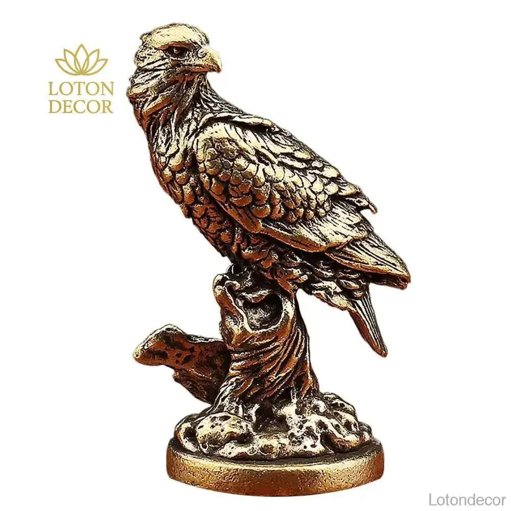 Solid Brass Eagle Statue Bird of Prey Elegant Hawk Animal Figurine Metal Art for Success Positivity Wealth - Loton Decor