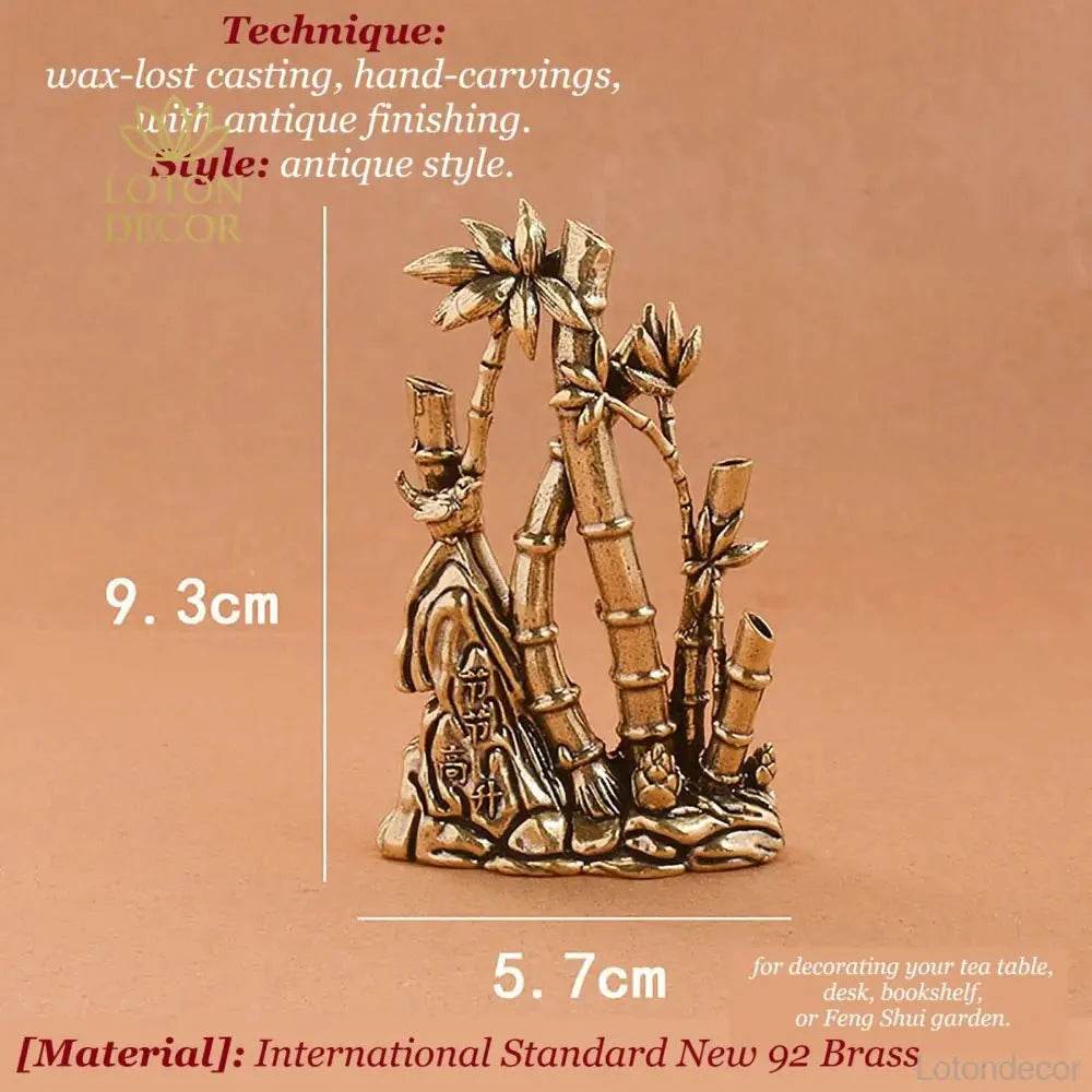 Solid Brass Garden Statue Bamboo and Bird Rock Zen Garden Meditation Stick Incense Holder Tranquility - Loton Decor