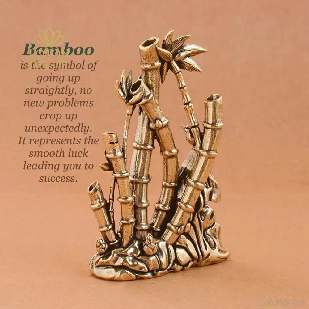 Solid Brass Garden Statue Bamboo and Bird Rock Zen Garden Meditation Stick Incense Holder Tranquility - Loton Decor