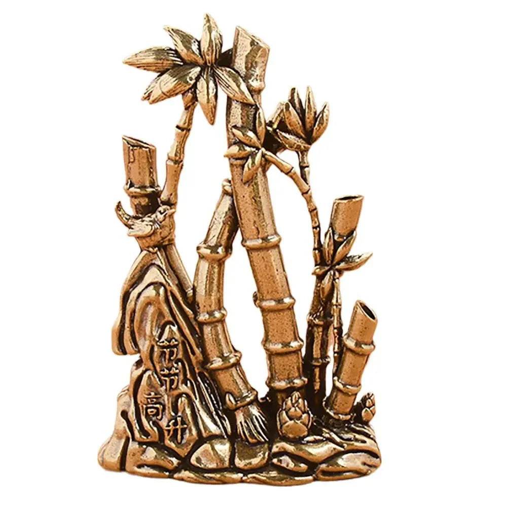 Solid Brass Garden Statue Bamboo and Bird Rock Zen Garden Meditation Stick Incense Holder Tranquility - Loton Decor