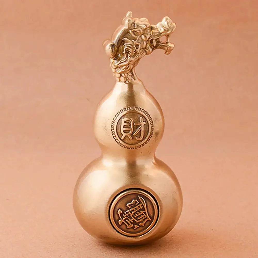 Solid Brass Gourd Statue Longevity Calabash Dragon Head Wu Lou Feng Shui Wealth Amulet Talisman for Prosperity - Loton Decor