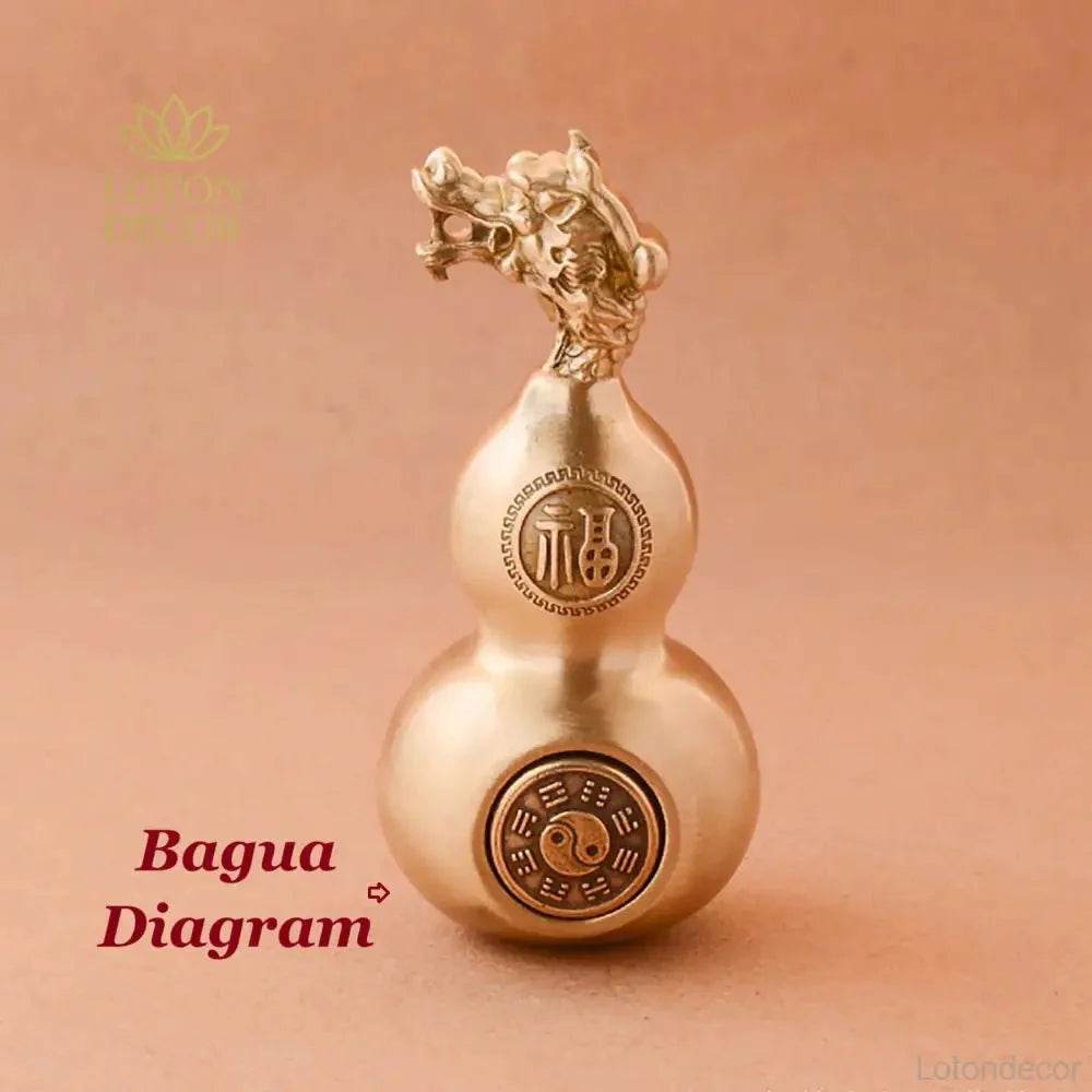 Solid Brass Gourd Statue Longevity Calabash Dragon Head Wu Lou Feng Shui Wealth Amulet Talisman for Prosperity - Loton Decor