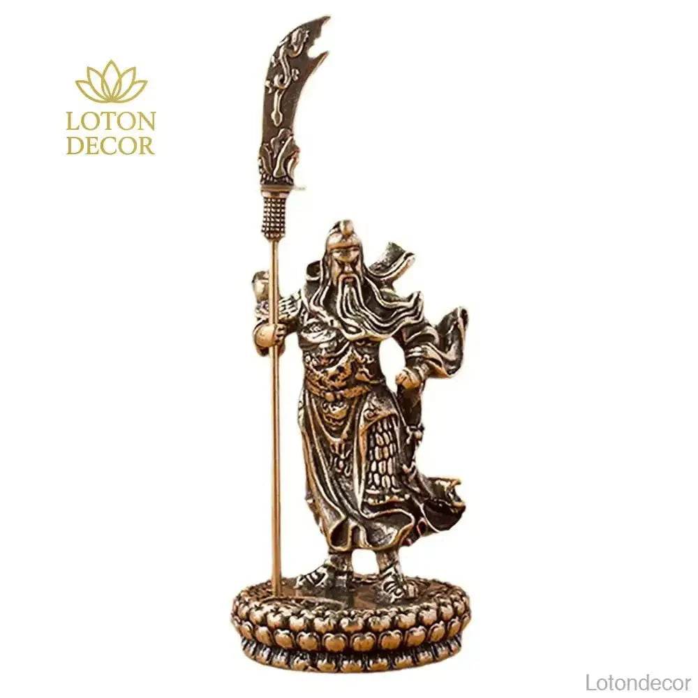 Solid Brass Guan Gong Statue Feng Shui Gold of Wealth Kwan Yu Metal Art Talisman for Protection - Loton Decor