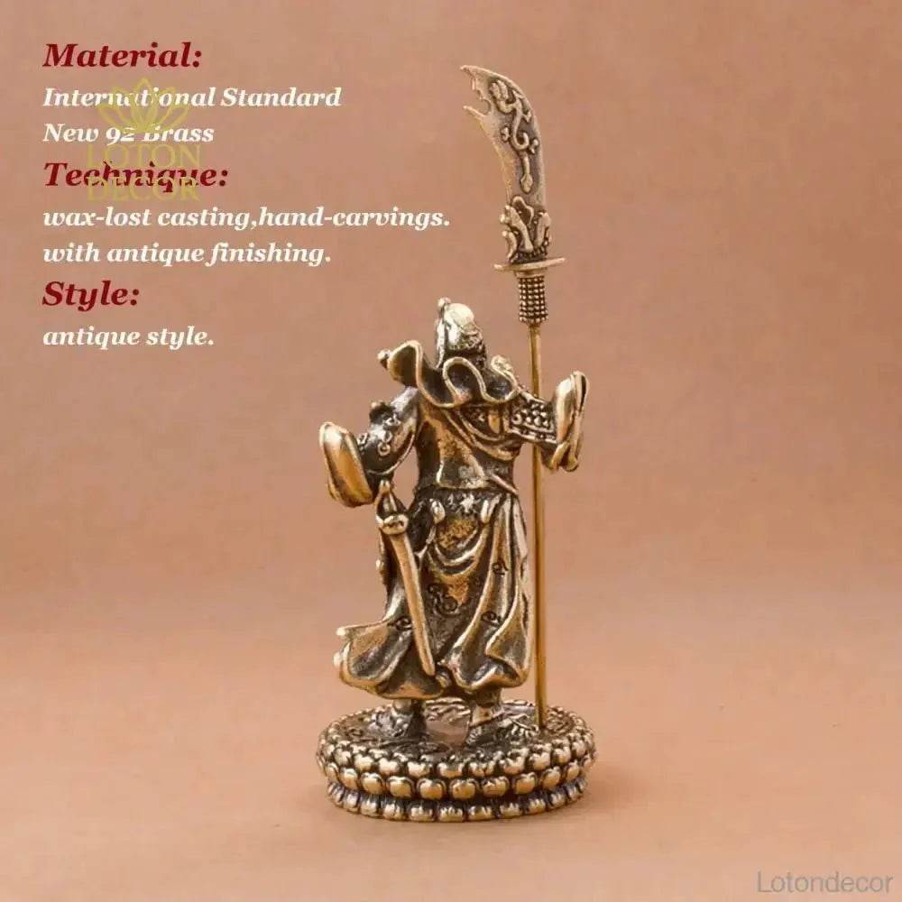 Solid Brass Guan Gong Statue Feng Shui Gold of Wealth Kwan Yu Metal Art Talisman for Protection - Loton Decor