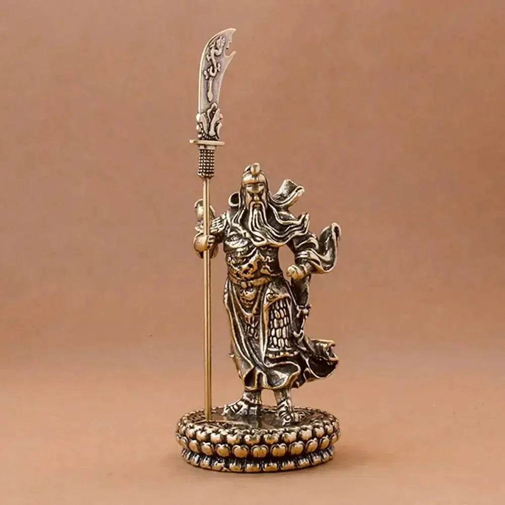 Solid Brass Guan Gong Statue Feng Shui Gold of Wealth Kwan Yu Metal Art Talisman for Protection - Loton Decor