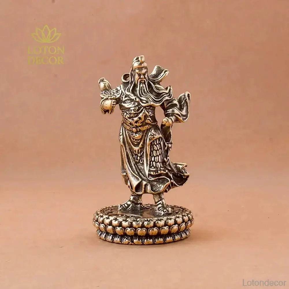 Solid Brass Guan Gong Statue Feng Shui Gold of Wealth Kwan Yu Metal Art Talisman for Protection - Loton Decor