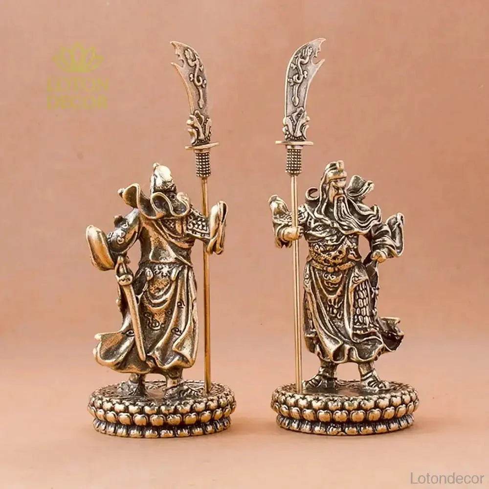 Solid Brass Guan Gong Statue Feng Shui Gold of Wealth Kwan Yu Metal Art Talisman for Protection - Loton Decor