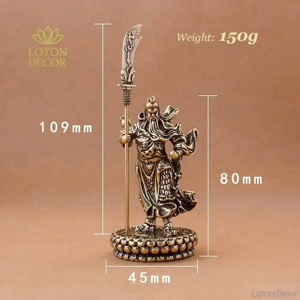 Solid Brass Guan Gong Statue Feng Shui Gold of Wealth Kwan Yu Metal Art Talisman for Protection - Loton Decor
