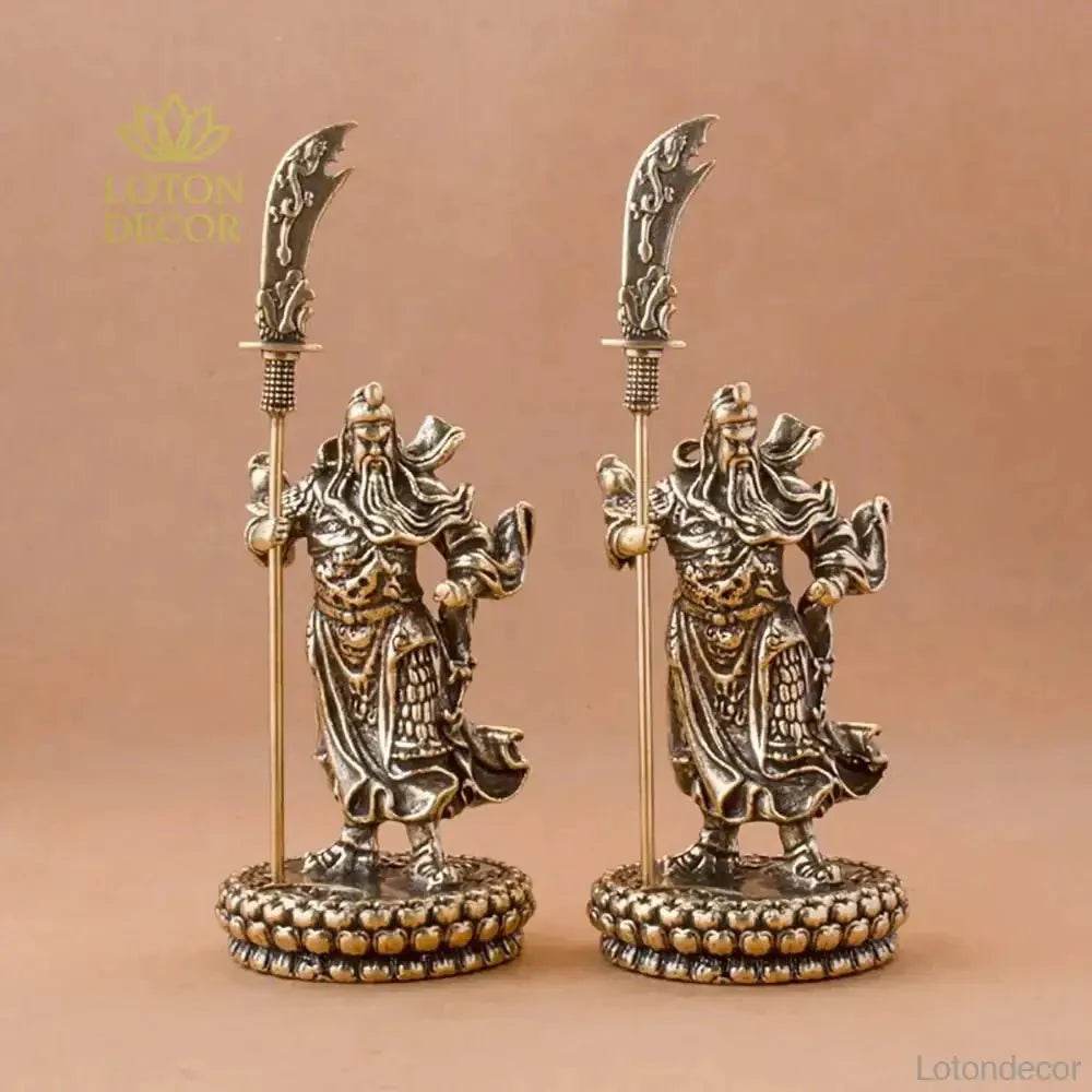 Solid Brass Guan Gong Statue Feng Shui Gold of Wealth Kwan Yu Metal Art Talisman for Protection - Loton Decor