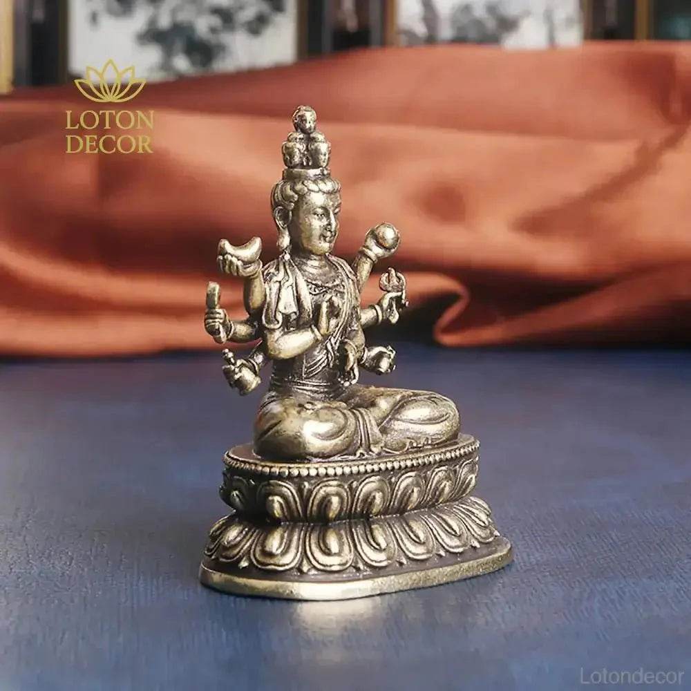Solid Brass Kwan Yin Statue Feng Shui Metal Art A Thousand Arms Guan Yin Holding Instruments Buddha Statue Longevity Prosperity - Loton Decor