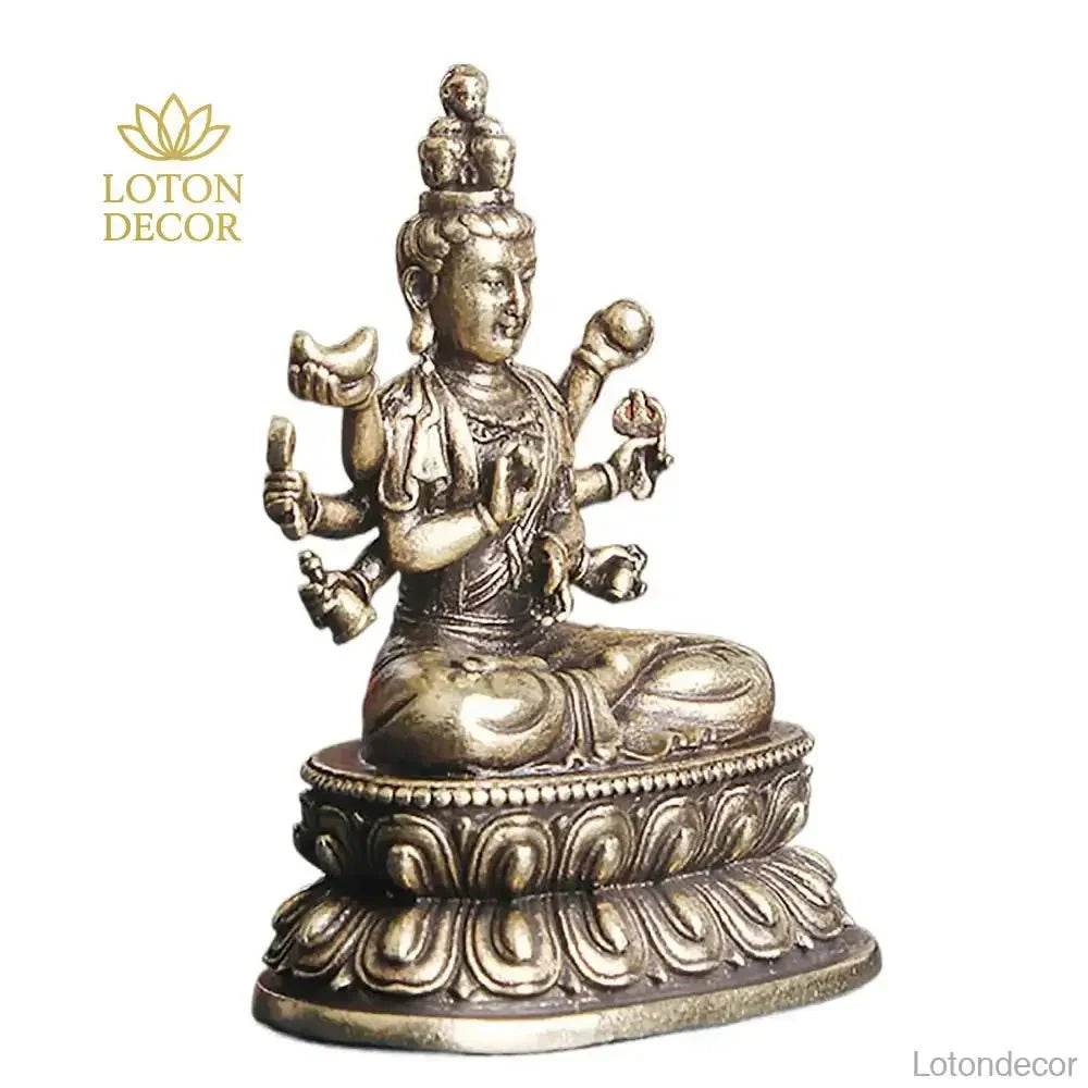 Solid Brass Kwan Yin Statue Feng Shui Metal Art A Thousand Arms Guan Yin Holding Instruments Buddha Statue Longevity Prosperity - Loton Decor
