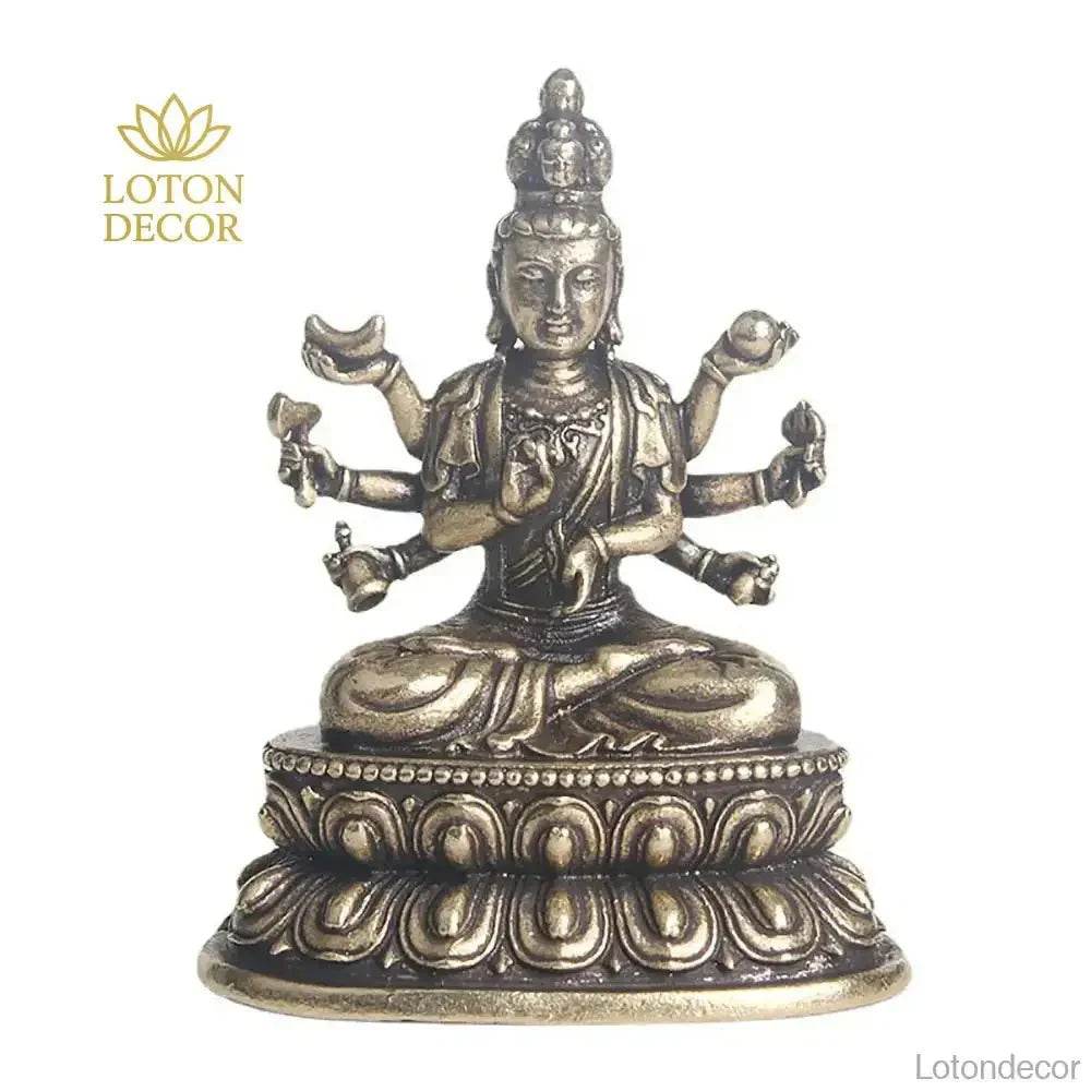 Solid Brass Kwan Yin Statue Feng Shui Metal Art A Thousand Arms Guan Yin Holding Instruments Buddha Statue Longevity Prosperity - Loton Decor