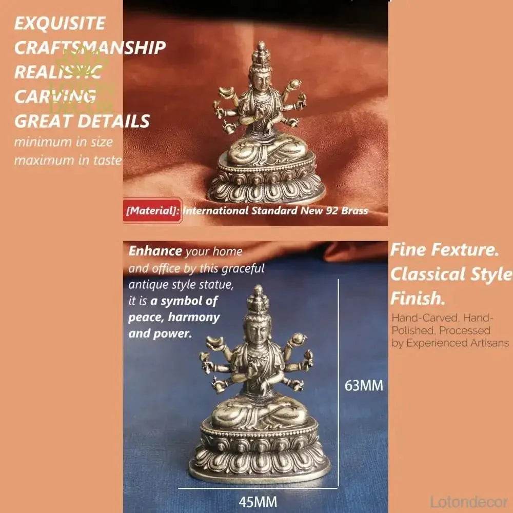 Solid Brass Kwan Yin Statue Feng Shui Metal Art A Thousand Arms Guan Yin Holding Instruments Buddha Statue Longevity Prosperity - Loton Decor