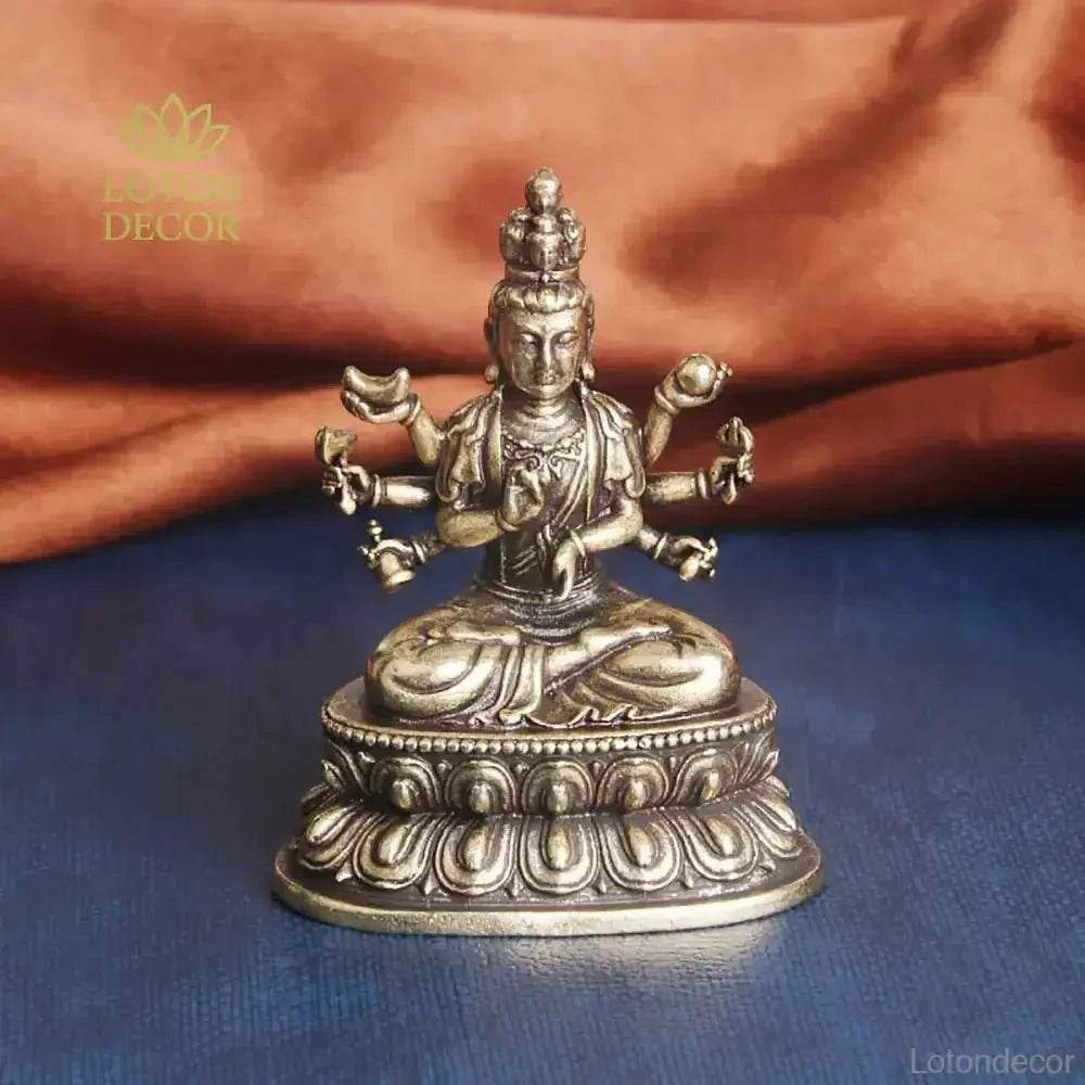 Solid Brass Kwan Yin Statue Feng Shui Metal Art A Thousand Arms Guan Yin Holding Instruments Buddha Statue Longevity Prosperity - Loton Decor