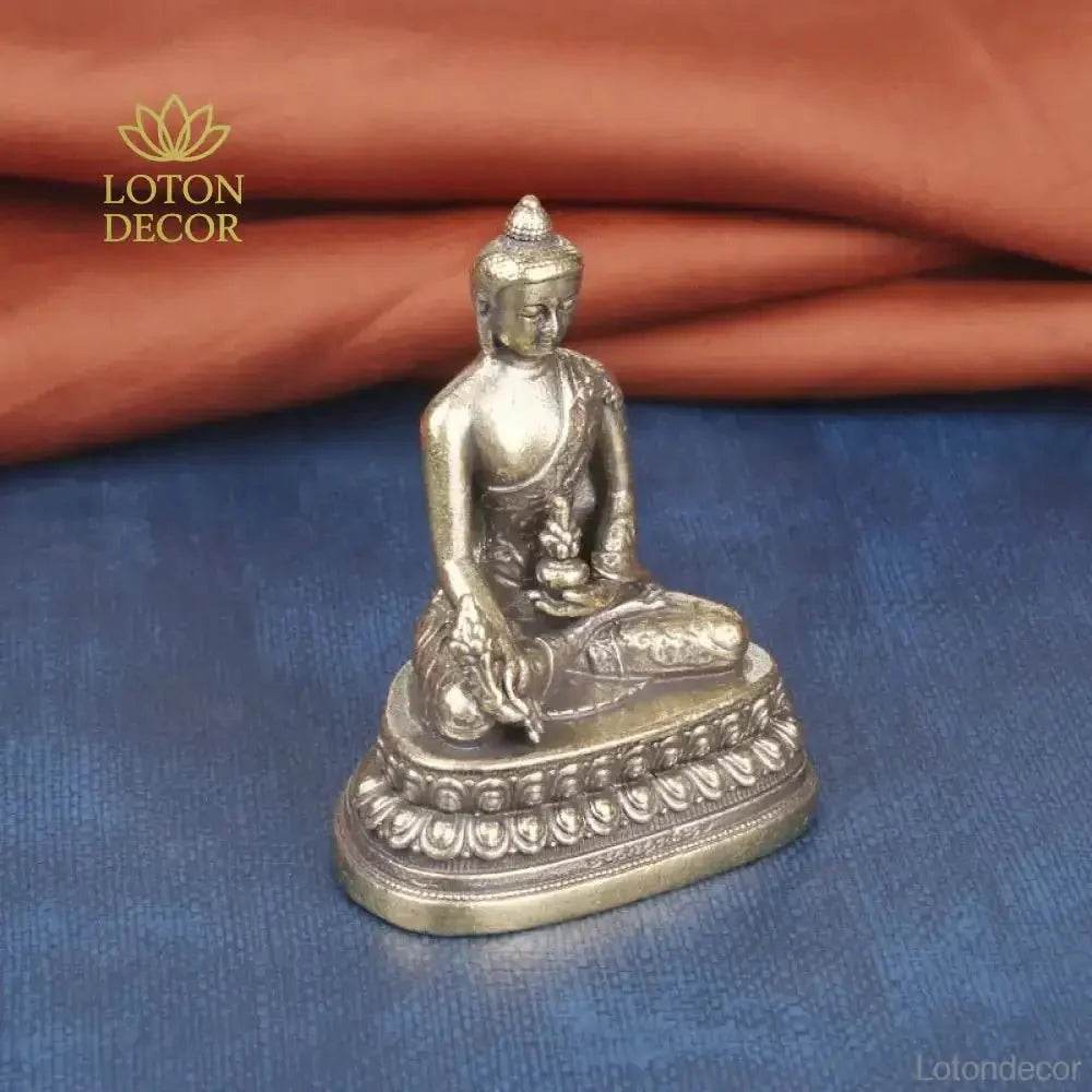 Solid Brass Medicine Buddha Statue Feng Shui Metal Art Healer Buddha for Longevity Overall Well-being - Loton Decor