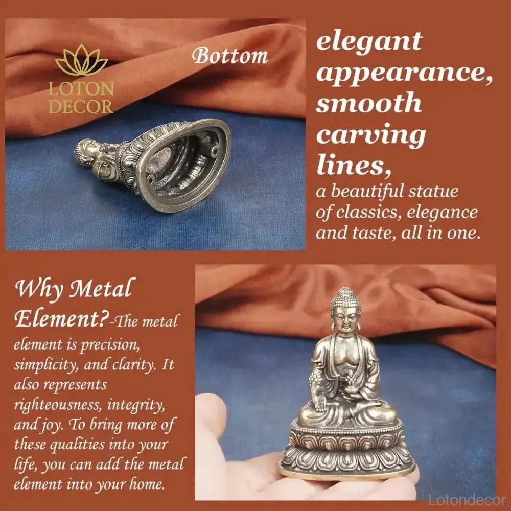 Solid Brass Medicine Buddha Statue Feng Shui Metal Art Healer Buddha for Longevity Overall Well-being - Loton Decor