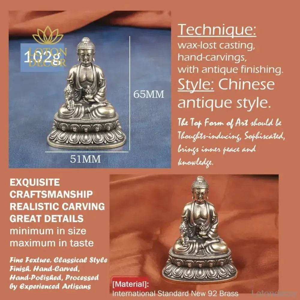 Solid Brass Medicine Buddha Statue Feng Shui Metal Art Healer Buddha for Longevity Overall Well-being - Loton Decor
