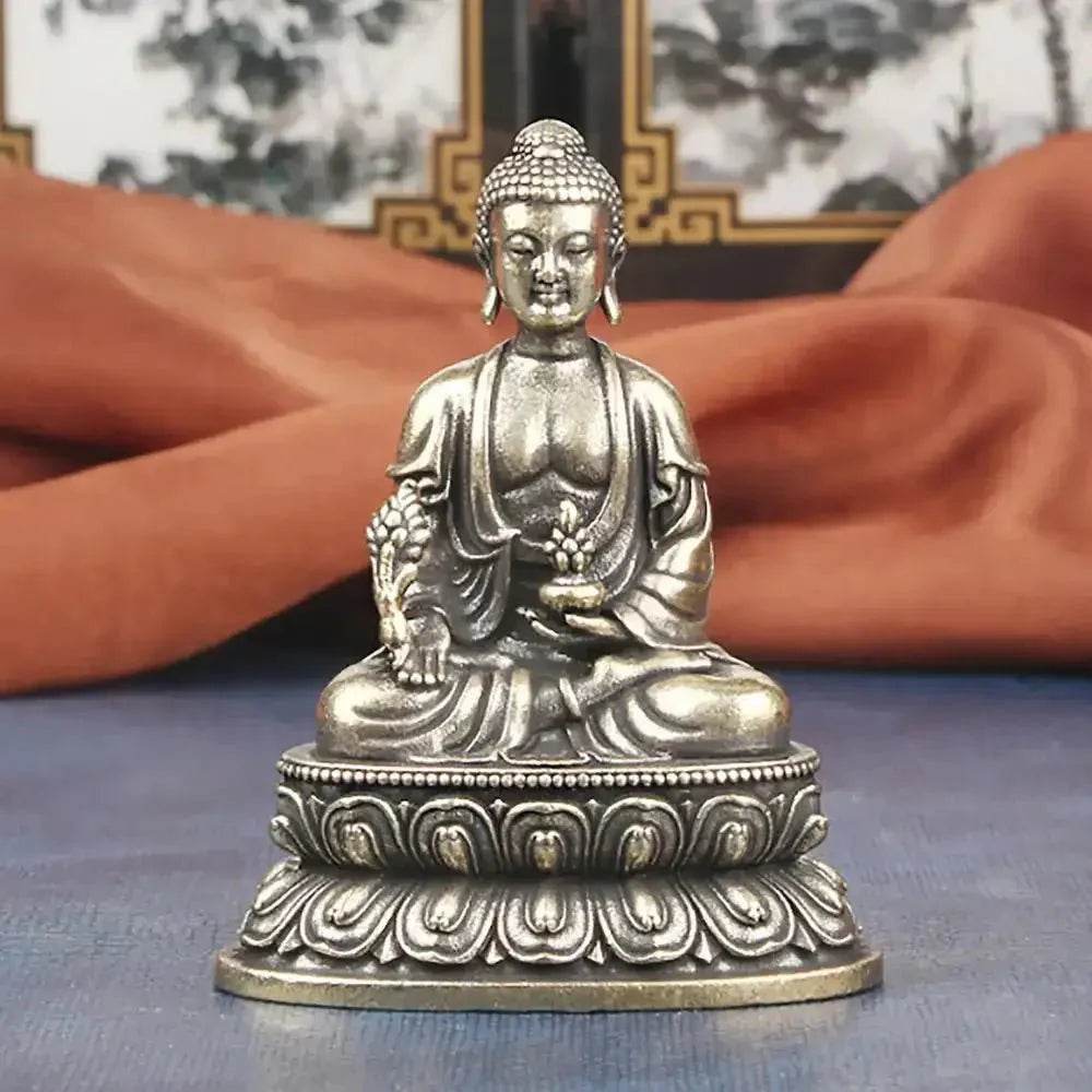 Solid Brass Medicine Buddha Statue Feng Shui Metal Art Healer Buddha for Longevity Overall Well-being - Loton Decor