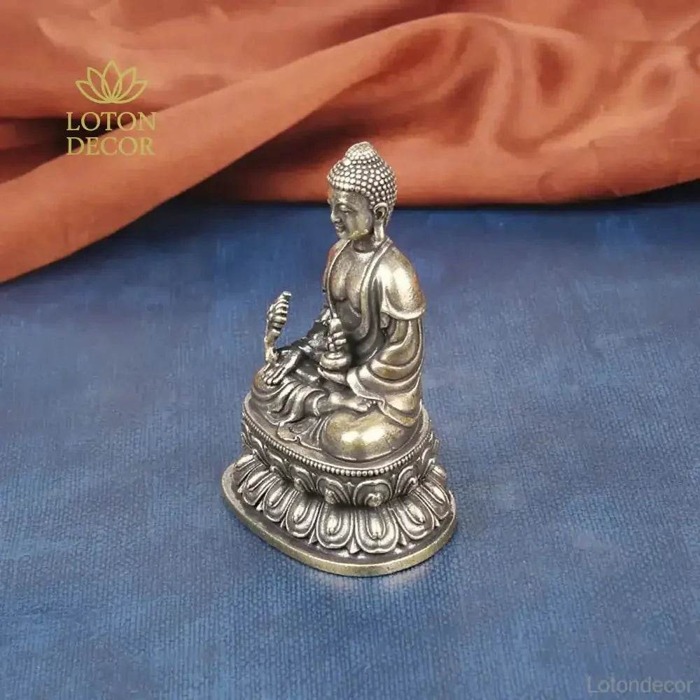 Solid Brass Medicine Buddha Statue Feng Shui Metal Art Healer Buddha for Longevity Overall Well-being - Loton Decor