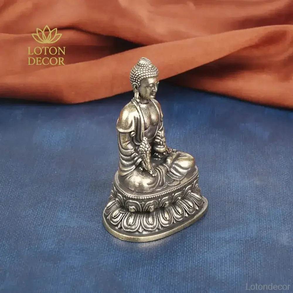 Solid Brass Medicine Buddha Statue Feng Shui Metal Art Healer Buddha for Longevity Overall Well-being - Loton Decor