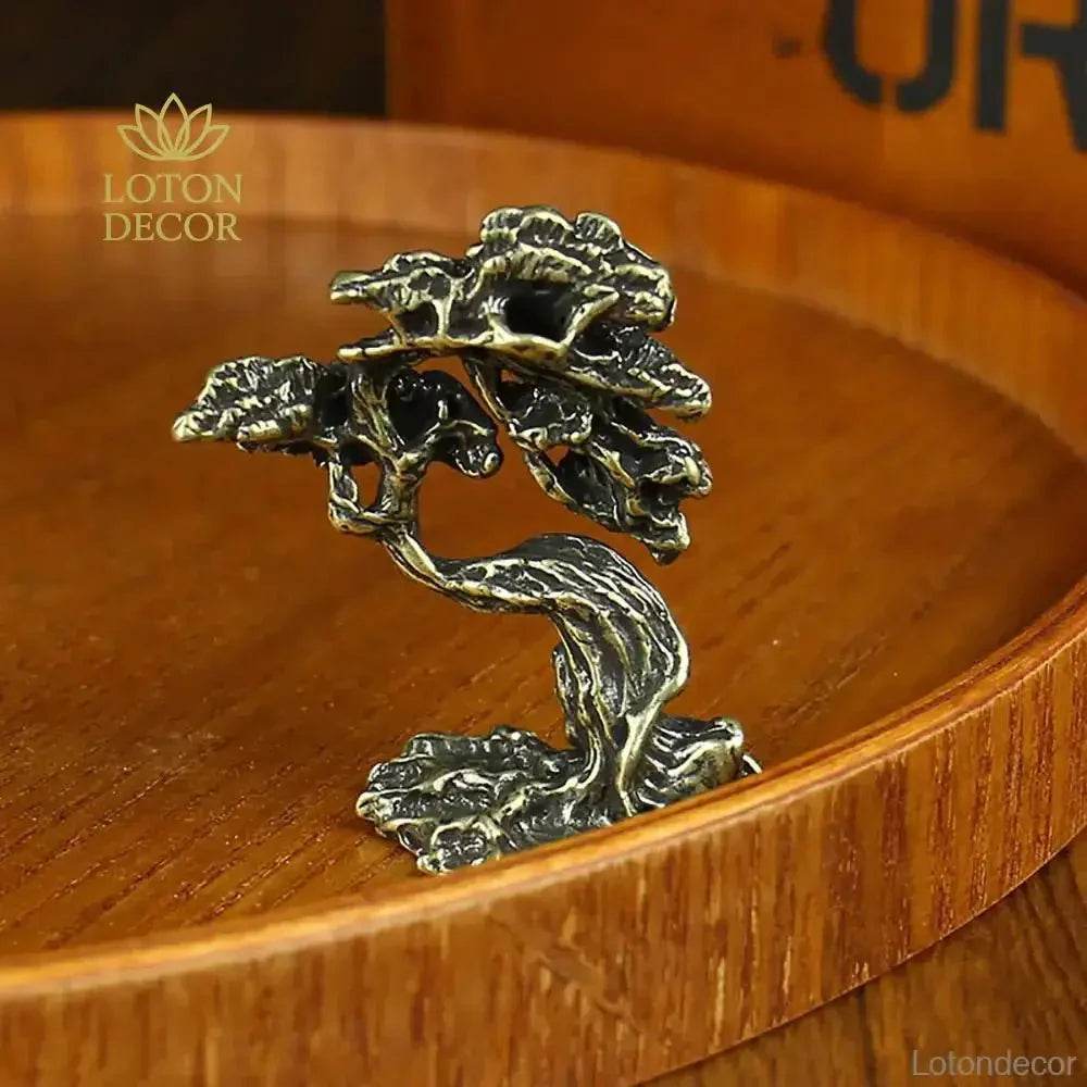Solid Brass Pine Statue Guest Greeting Pine Tree Zen Garden Metal Art Feng Shui Wealth Statue Amulet Prosperity Luck Money - Loton Decor