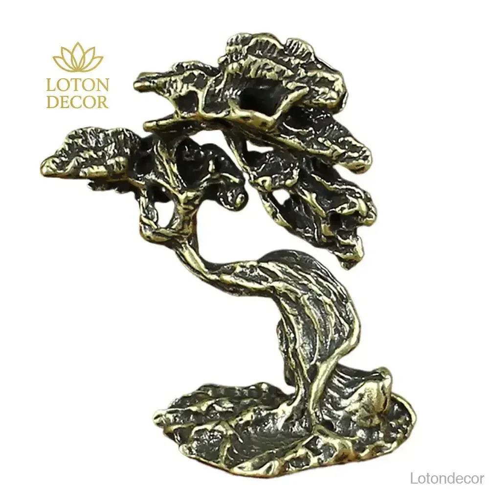 Solid Brass Pine Statue Guest Greeting Pine Tree Zen Garden Metal Art Feng Shui Wealth Statue Amulet Prosperity Luck Money - Loton Decor