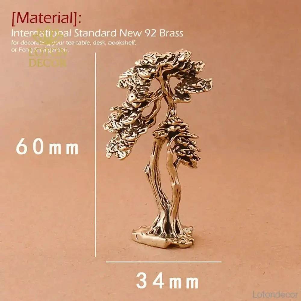 Solid Brass Pine Statue Guest Greeting Pine Tree Zen Garden Metal Art Feng Shui Wealth Statue Amulet Prosperity Luck Money - Loton Decor