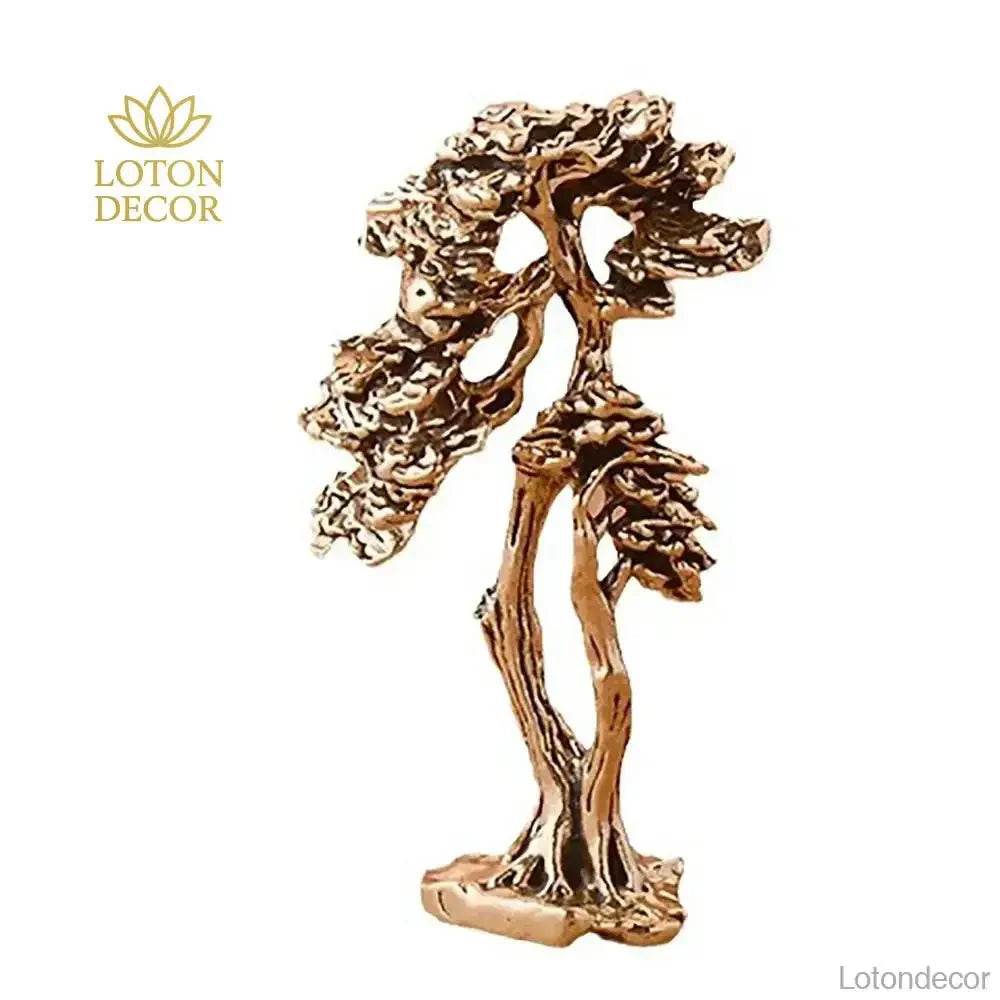 Solid Brass Pine Statue Guest Greeting Pine Tree Zen Garden Metal Art Feng Shui Wealth Statue Amulet Prosperity Luck Money - Loton Decor