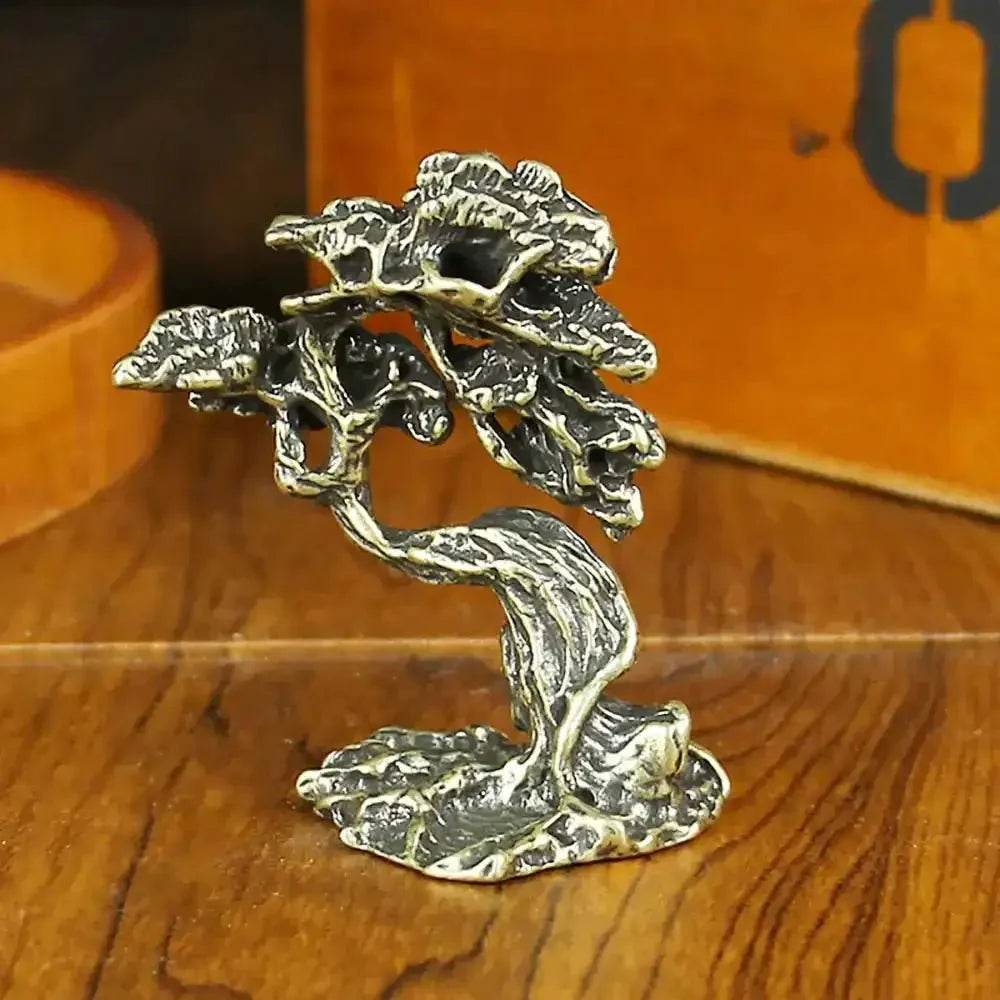 Solid Brass Pine Statue Guest Greeting Pine Tree Zen Garden Metal Art Feng Shui Wealth Statue Amulet Prosperity Luck Money - Loton Decor