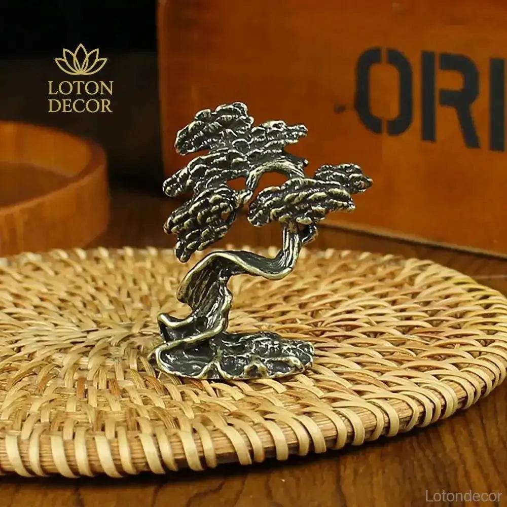 Solid Brass Pine Statue Guest Greeting Pine Tree Zen Garden Metal Art Feng Shui Wealth Statue Amulet Prosperity Luck Money - Loton Decor