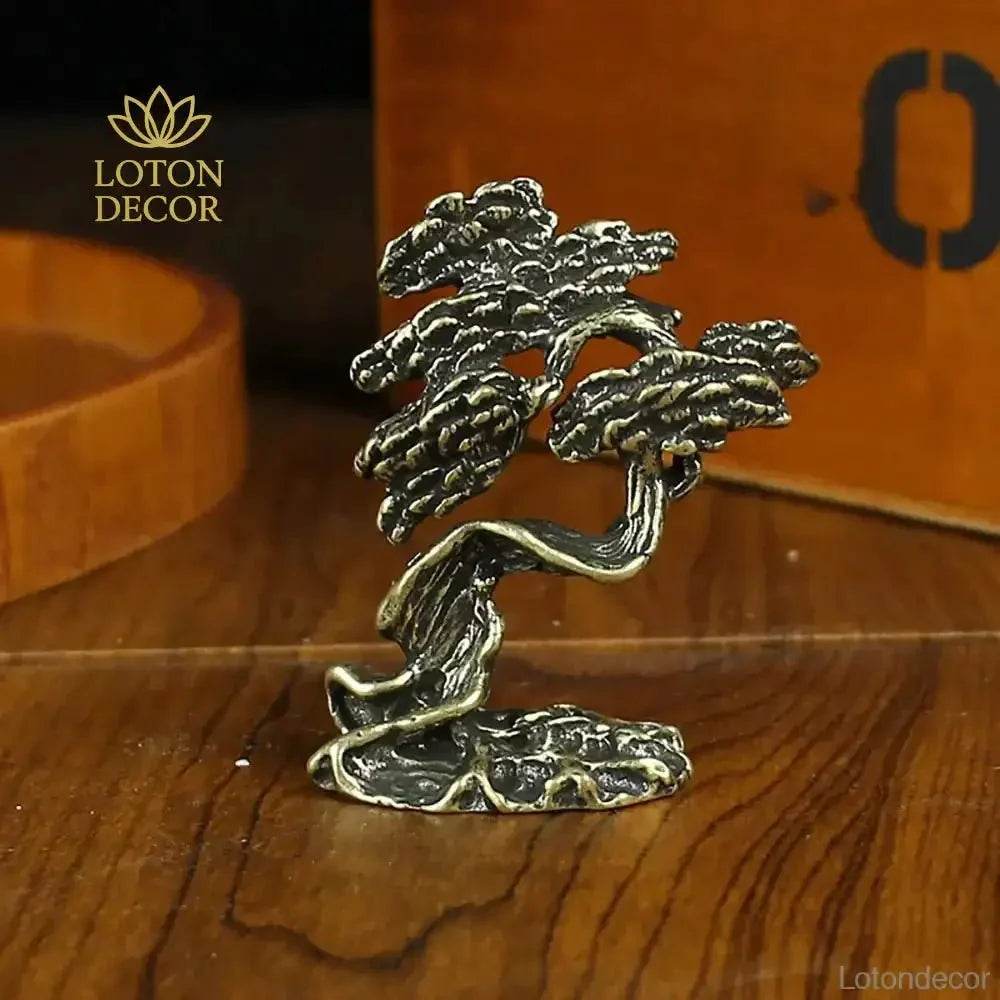 Solid Brass Pine Statue Guest Greeting Pine Tree Zen Garden Metal Art Feng Shui Wealth Statue Amulet Prosperity Luck Money - Loton Decor