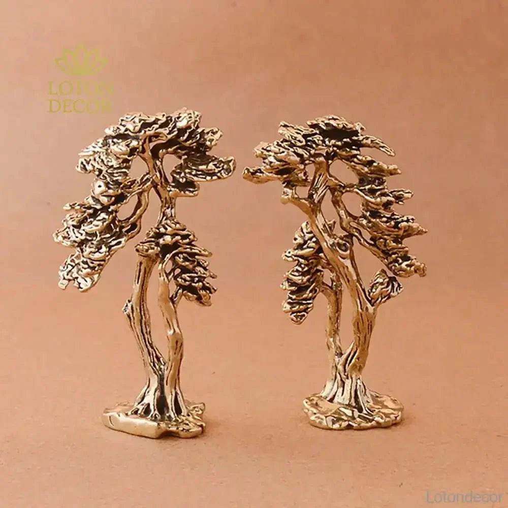 Solid Brass Pine Statue Guest Greeting Pine Tree Zen Garden Metal Art Feng Shui Wealth Statue Amulet Prosperity Luck Money - Loton Decor