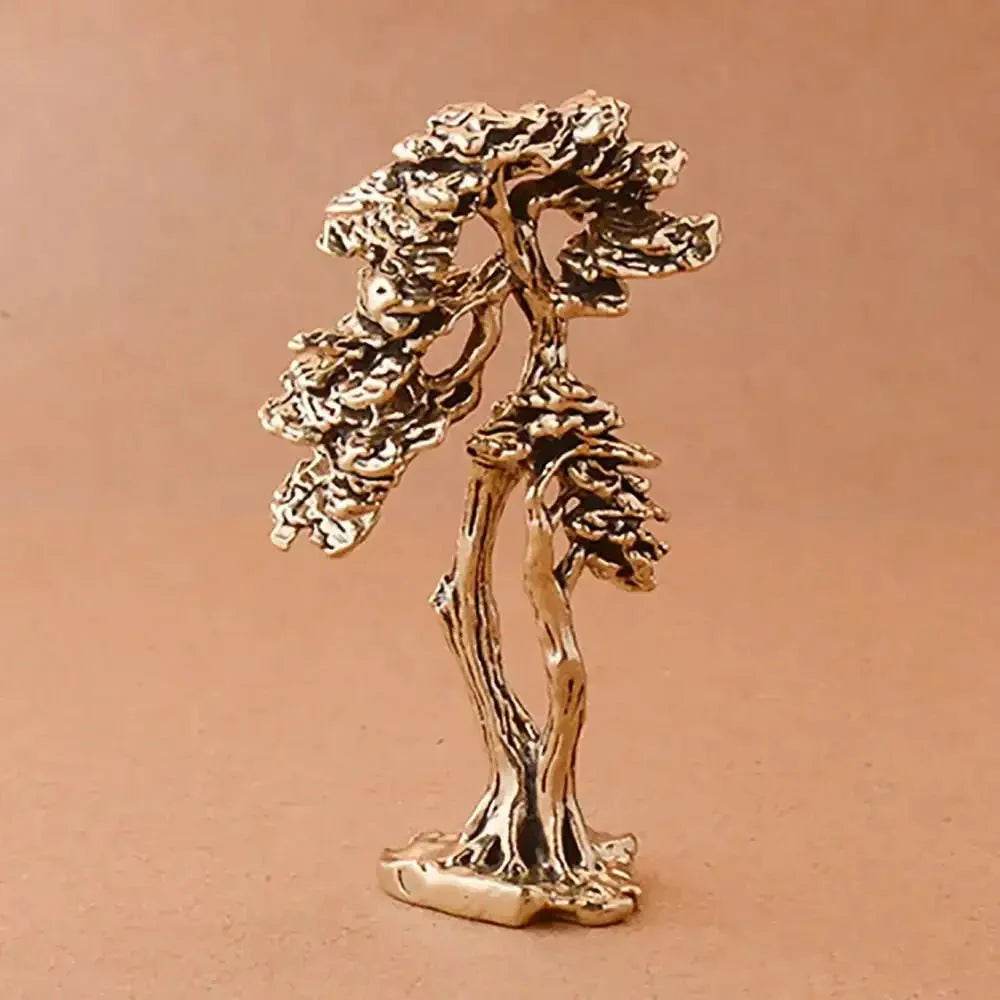 Solid Brass Pine Statue Guest Greeting Pine Tree Zen Garden Metal Art Feng Shui Wealth Statue Amulet Prosperity Luck Money - Loton Decor