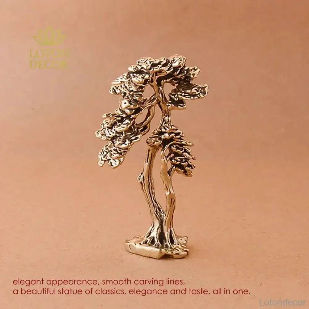 Solid Brass Pine Statue Guest Greeting Pine Tree Zen Garden Metal Art Feng Shui Wealth Statue Amulet Prosperity Luck Money - Loton Decor