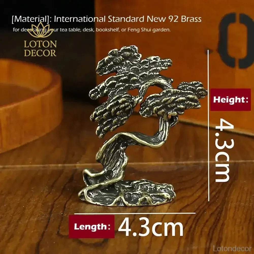 Solid Brass Pine Statue Guest Greeting Pine Tree Zen Garden Metal Art Feng Shui Wealth Statue Amulet Prosperity Luck Money - Loton Decor