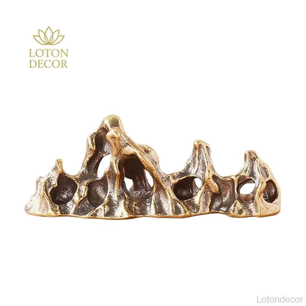 Solid Brass Rock Garden Statue Taihu Lake Rock Bonsai Zen Garden Metal Art Amulet for Prosperity Wealth Tranquility - Loton Decor
