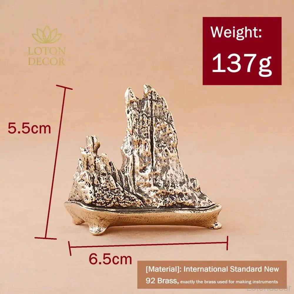 Solid Brass Rock Garden Statue Taihu Lake Rock Bonsai Zen Garden Metal Art Amulet for Prosperity Wealth Tranquility - Loton Decor