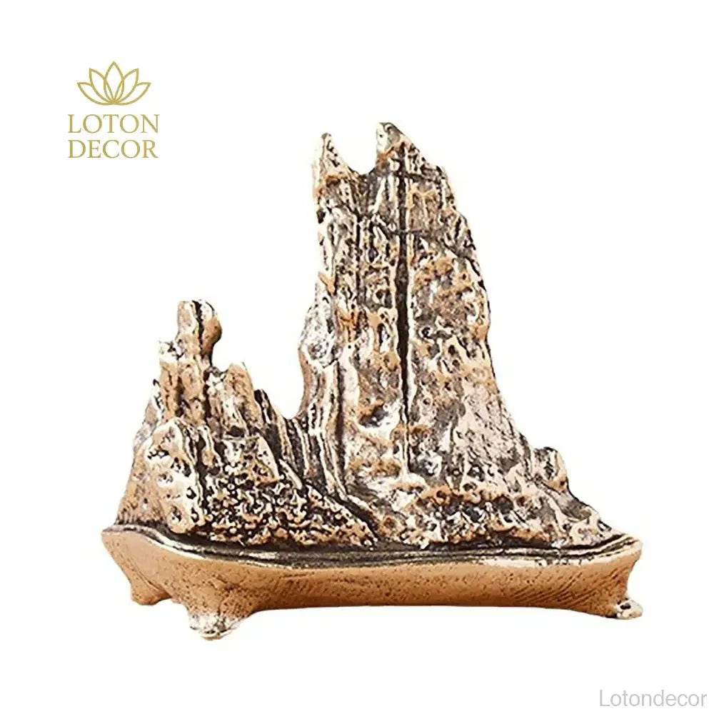 Solid Brass Rock Garden Statue Taihu Lake Rock Bonsai Zen Garden Metal Art Amulet for Prosperity Wealth Tranquility - Loton Decor