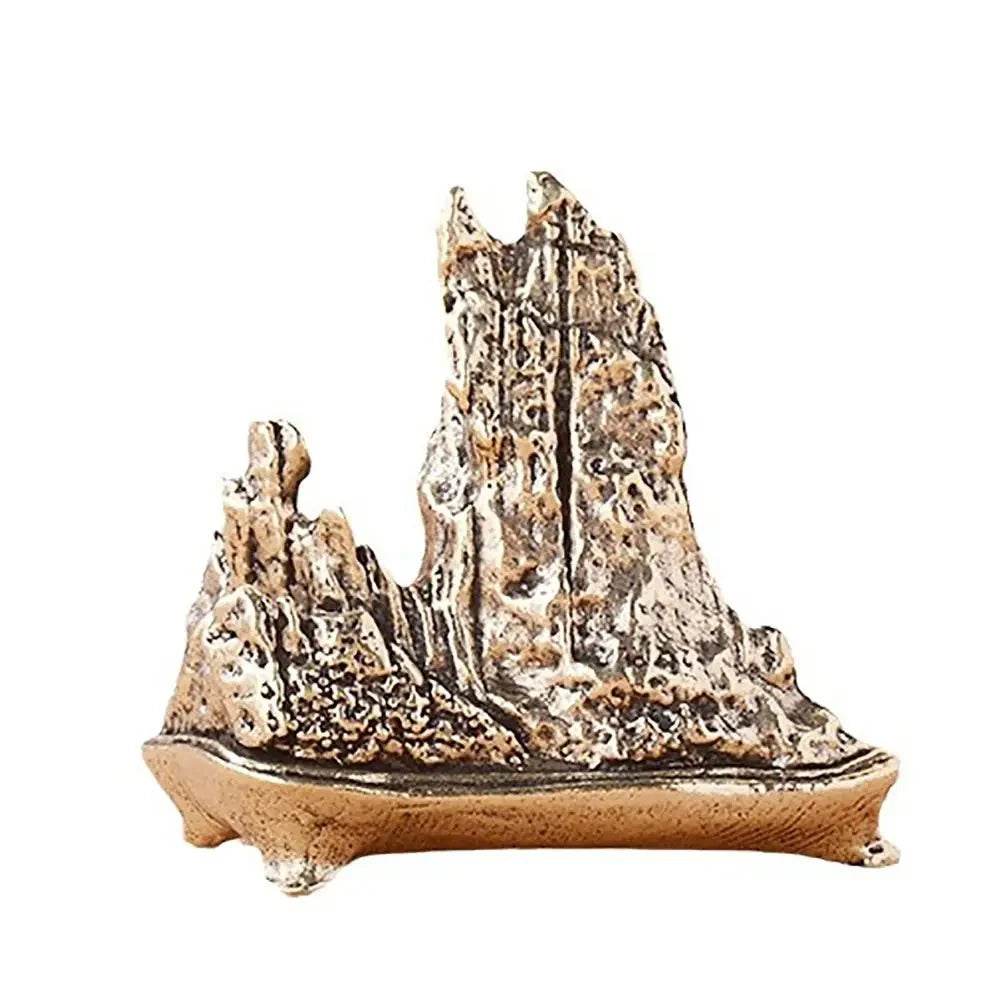 Solid Brass Rock Garden Statue Taihu Lake Rock Bonsai Zen Garden Metal Art Amulet for Prosperity Wealth Tranquility - Loton Decor