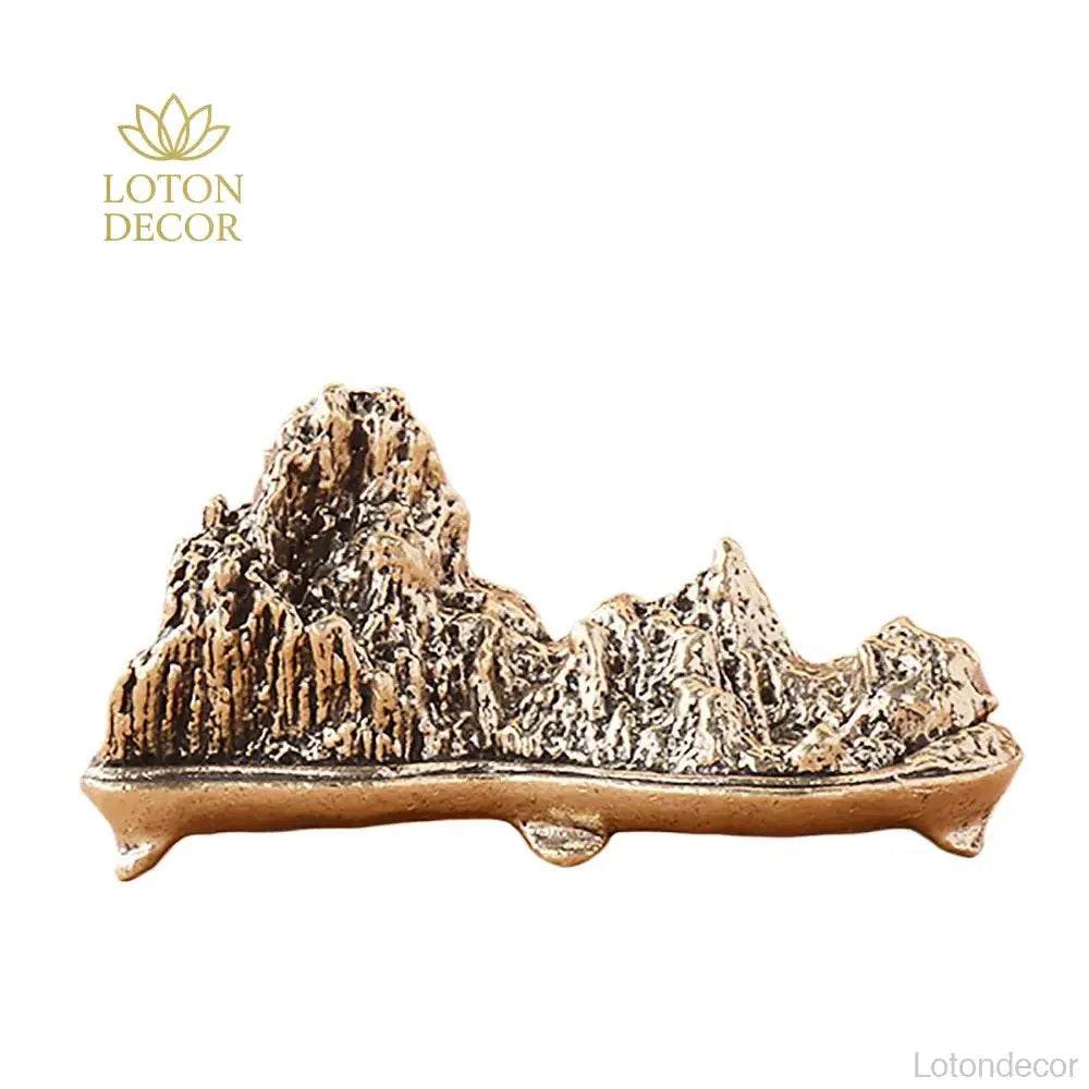 Solid Brass Rock Garden Statue Taihu Lake Rock Bonsai Zen Garden Metal Art Amulet for Prosperity Wealth Tranquility - Loton Decor