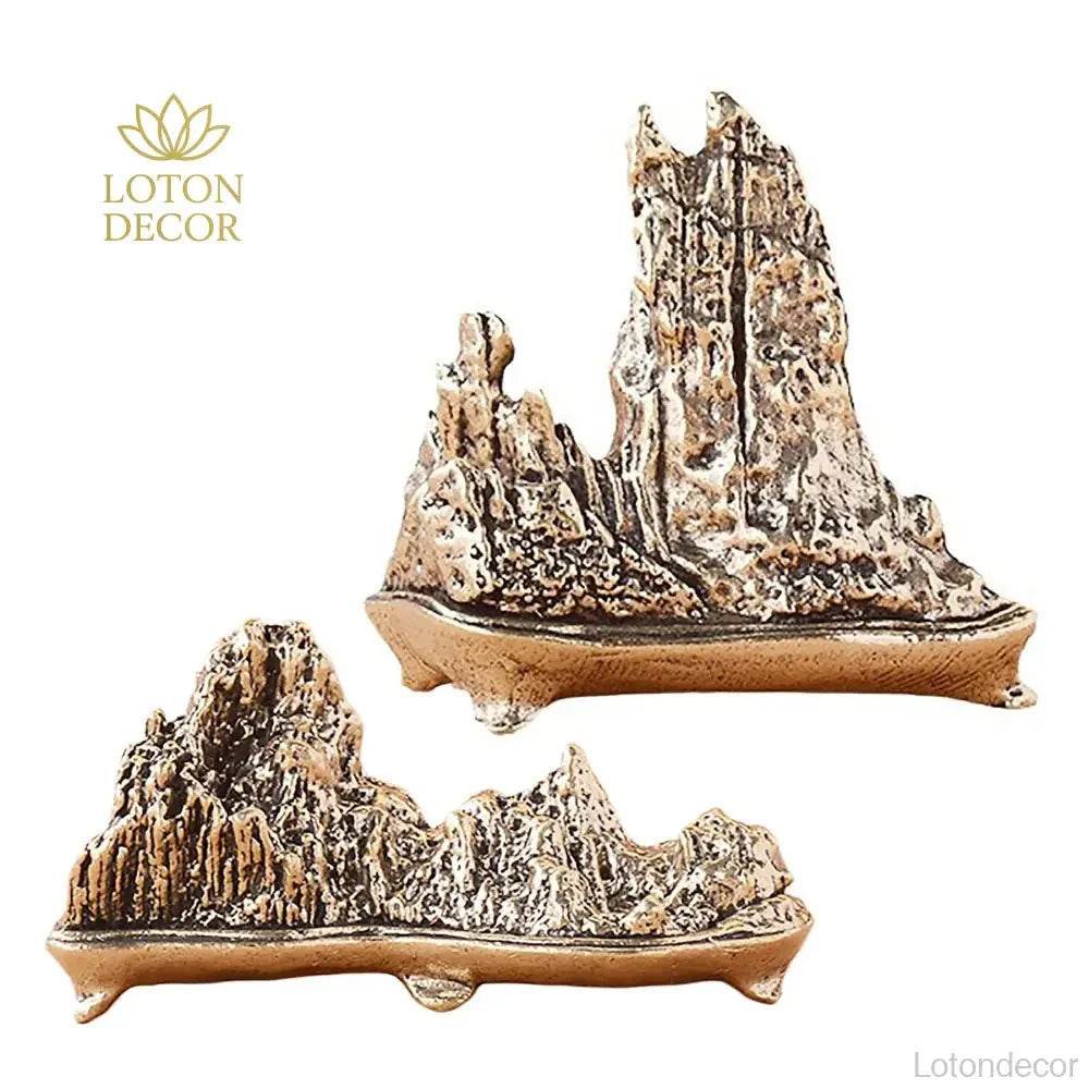 Solid Brass Rock Garden Statue Taihu Lake Rock Bonsai Zen Garden Metal Art Amulet for Prosperity Wealth Tranquility - Loton Decor