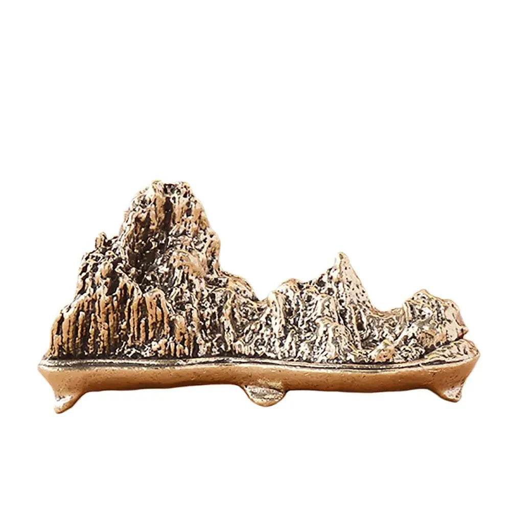 Solid Brass Rock Garden Statue Taihu Lake Rock Bonsai Zen Garden Metal Art Amulet for Prosperity Wealth Tranquility - Loton Decor