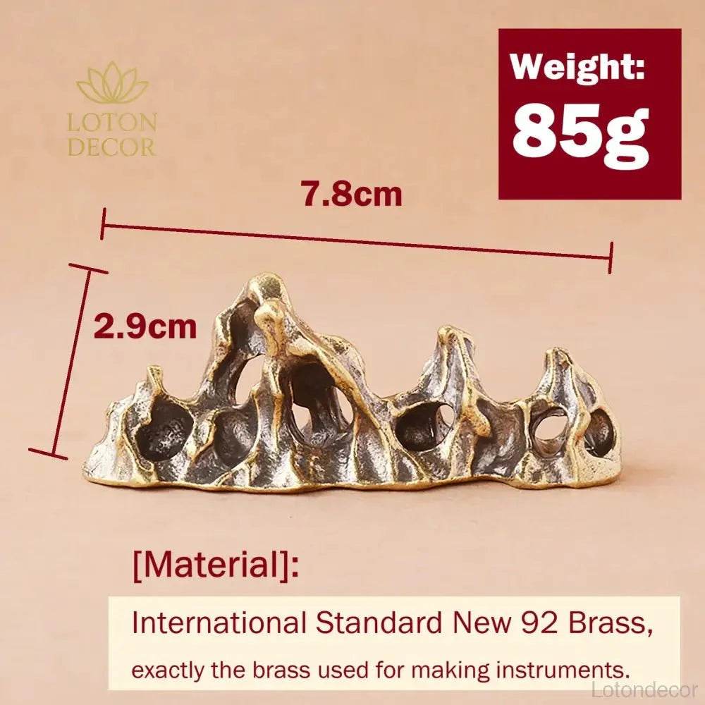 Solid Brass Rock Garden Statue Taihu Lake Rock Bonsai Zen Garden Metal Art Amulet for Prosperity Wealth Tranquility - Loton Decor
