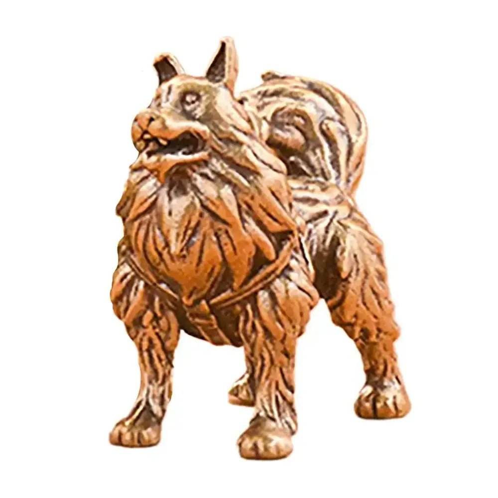 Solid Brass Sky Wolf Statue Sleigh Dog Feng Shui Metal Art Puppy Sculpture Home Decor - Loton Decor